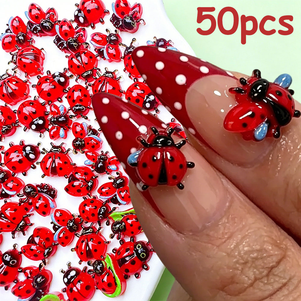 Art Craft Ladybug - 50Pcs 3D Mini Ladybug Nail Charms