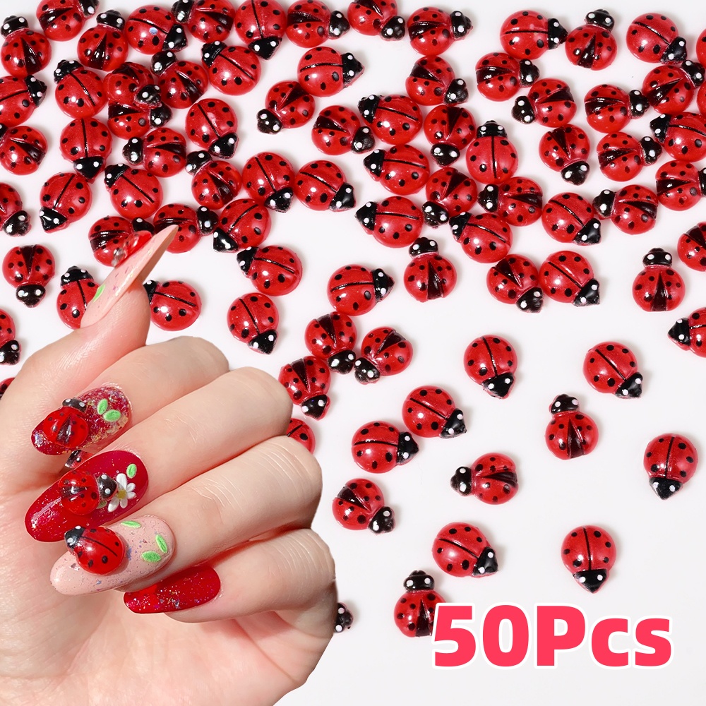 Art Craft Ladybug - 50Pcs 3D Red Ladybug Nail Charms