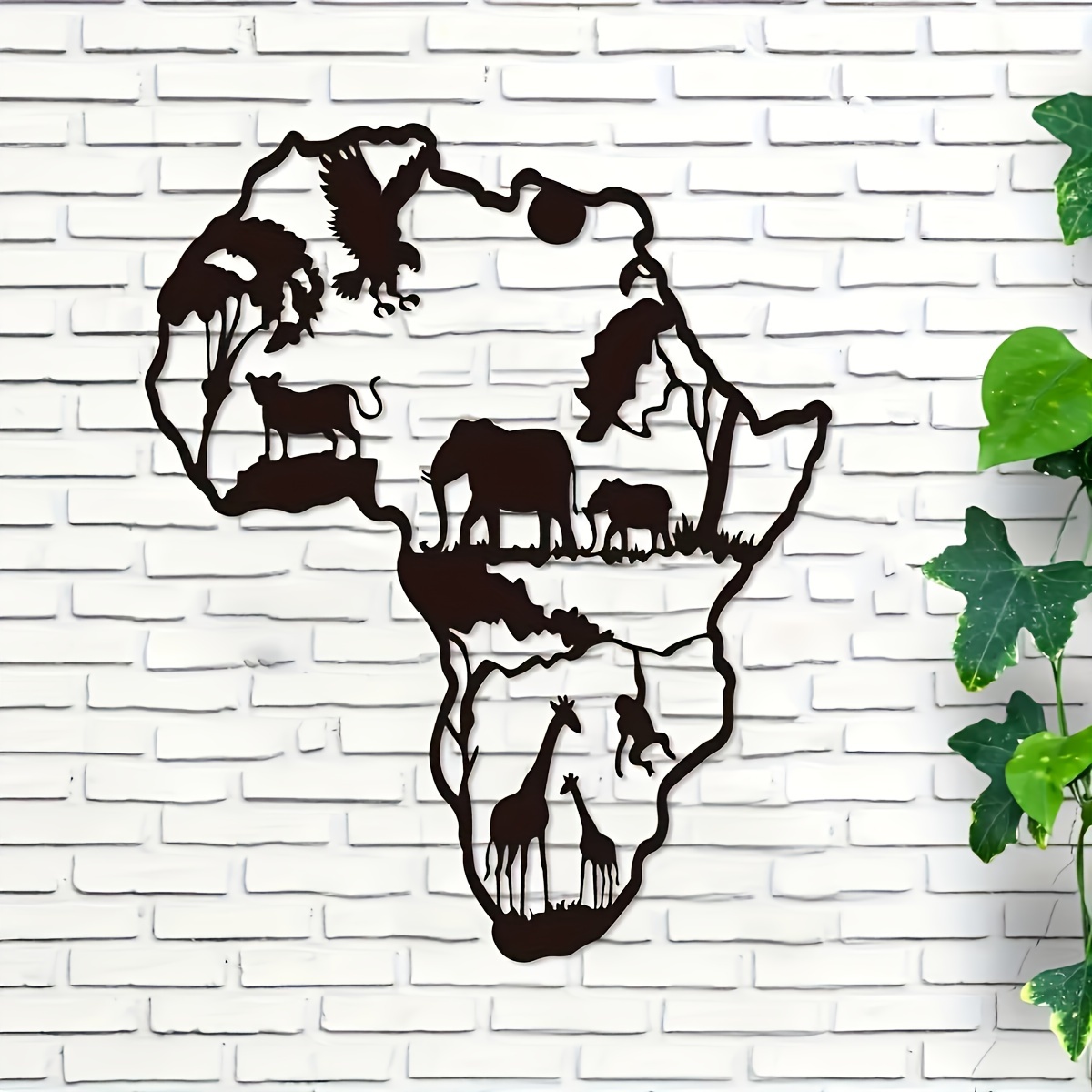 Art Craft Elephant - 1 Piece African Map Metal Wall