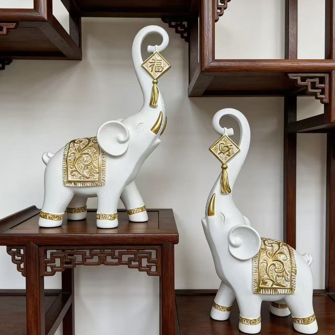 Art Craft Elephant - One Pair Chinese Style Lucky Wealth