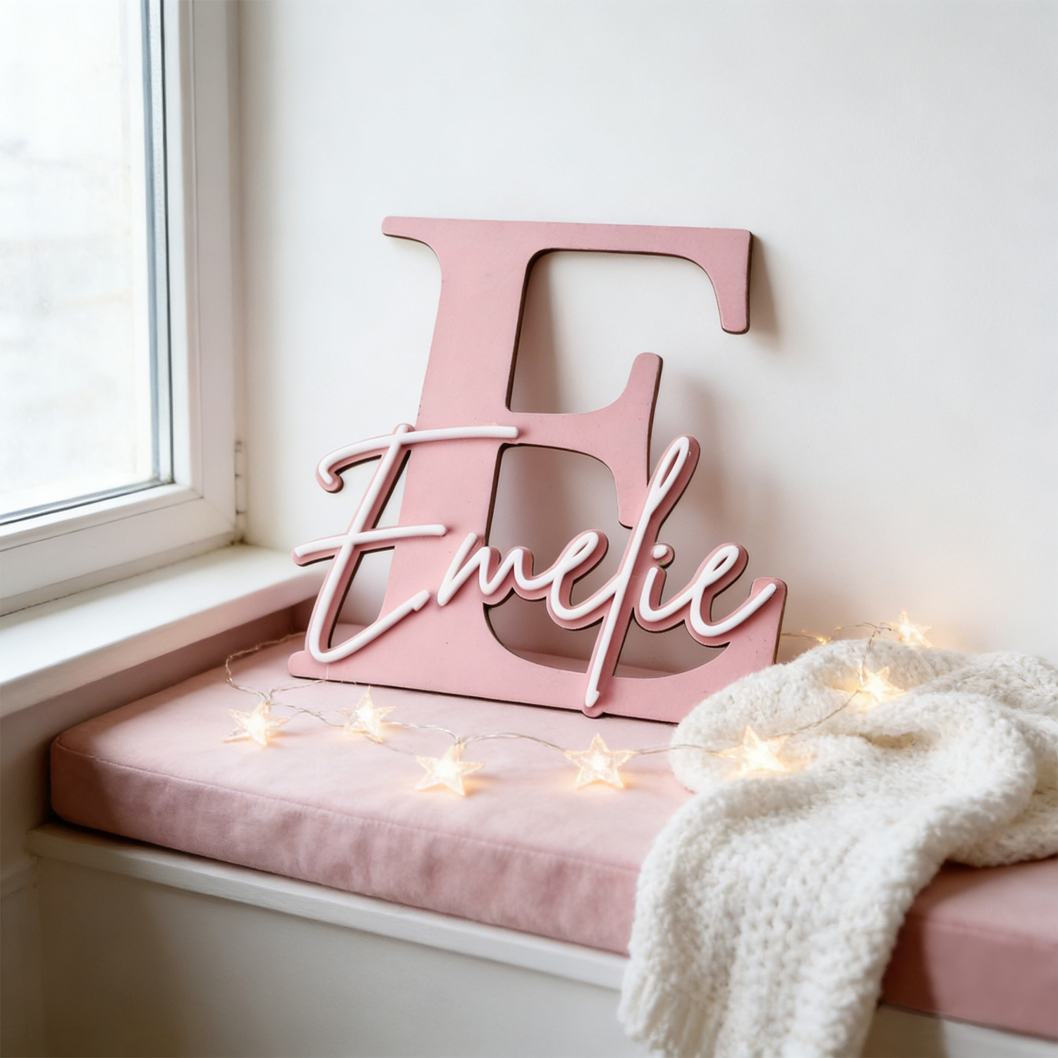 Art Craft Christmas - 1pc Double-layer Wooden Name Decoration Plaque,