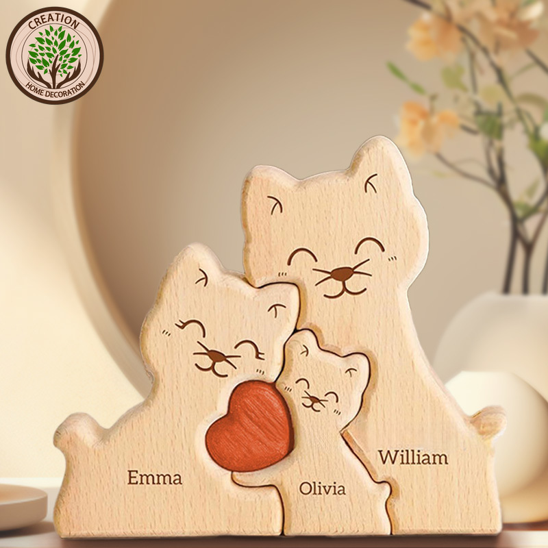 Art Craft 2 Year Olds - Wooden Cat Art Puzzle Warm Family