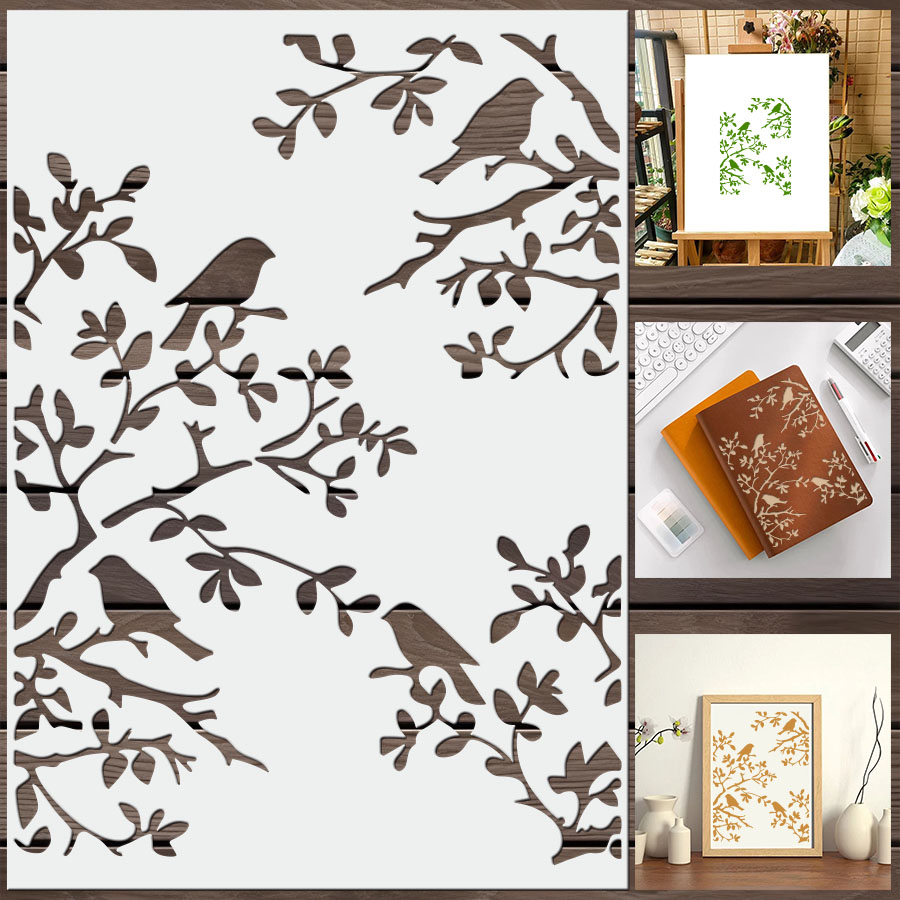 1pcs DIY Bird Branch Stencil f - Art Craft Journal ulasan dan harga