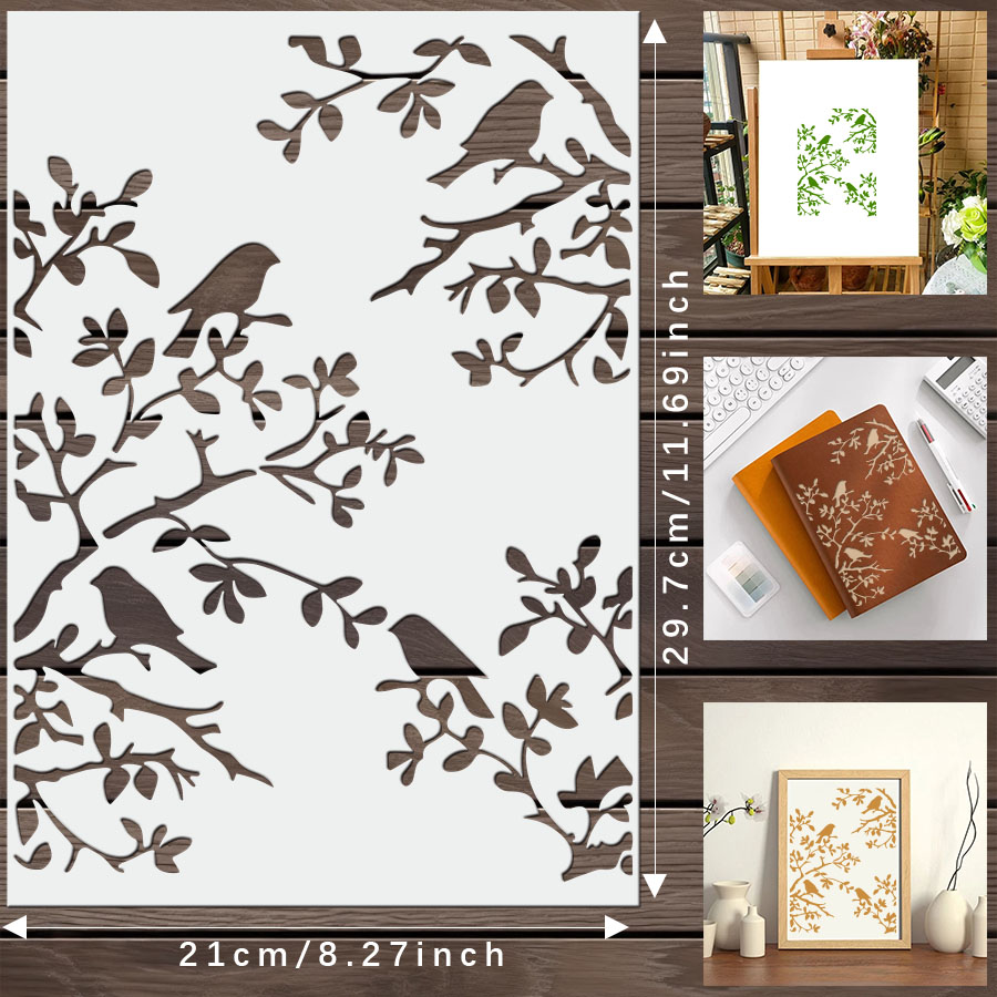 1pcs DIY Bird Branch Stencil f - Art Craft Journal ulasan dan harga