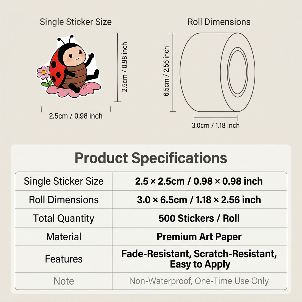 500Pcs Cartoon Ladybug Sticker - Art Craft Ladybug ulasan dan harga