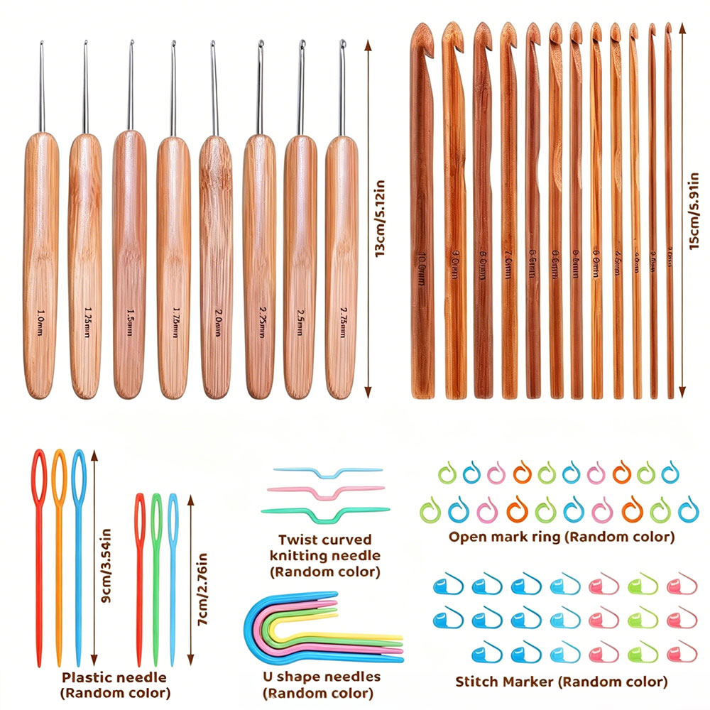 74pcs Bamboo Crochet Hooks Set - Art Craft Market ulasan dan harga