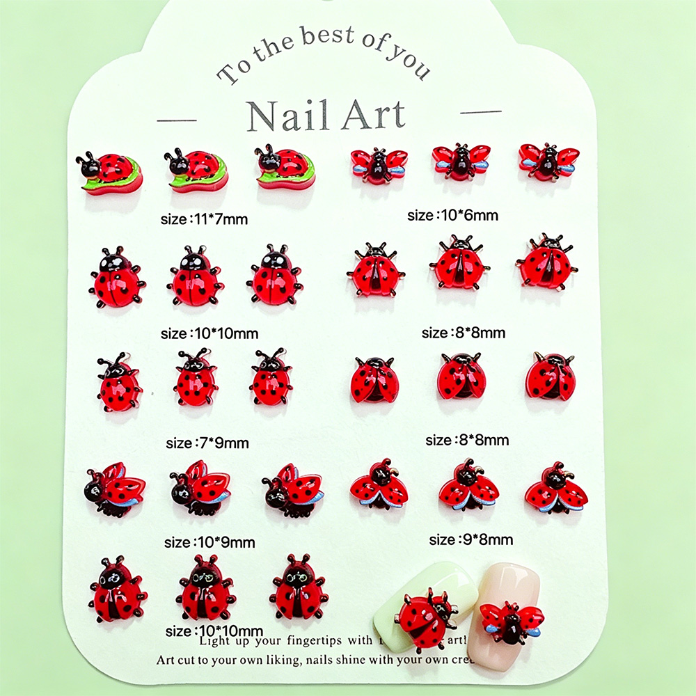 50Pcs 3D Mixed Red Ladybug Nai - Art Craft Ladybug ulasan dan harga