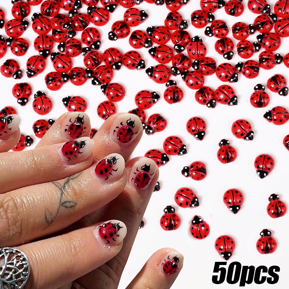 50Pcs 3D Resin Red Ladybug Nai - Art Craft Ladybug ulasan dan harga