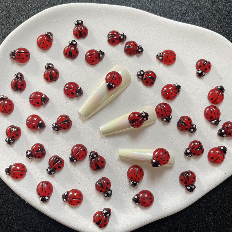 50Pcs 3D Resin Red Ladybug Nai - Art Craft Ladybug ulasan dan harga