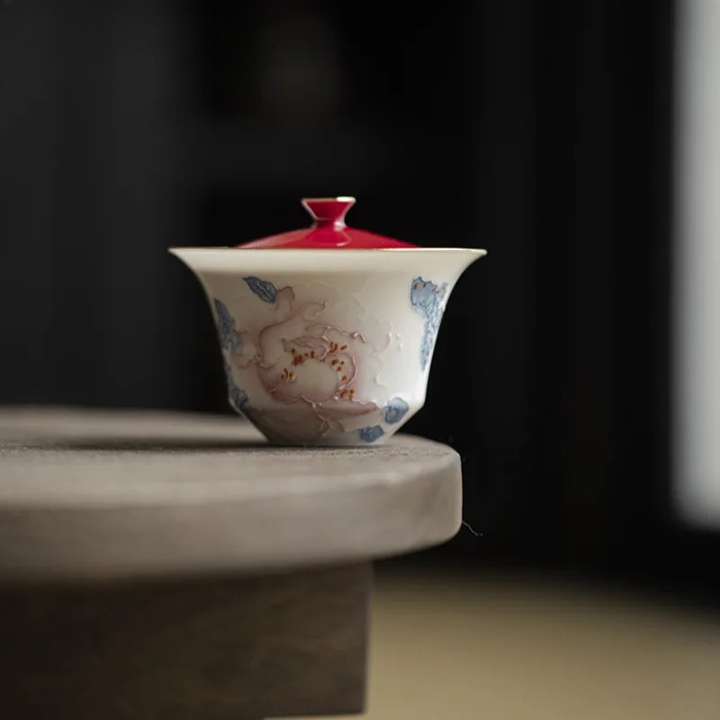 100ml Hand Drawn Peony Gaiwan  - Art And Craft Exclusives ulasan dan harga