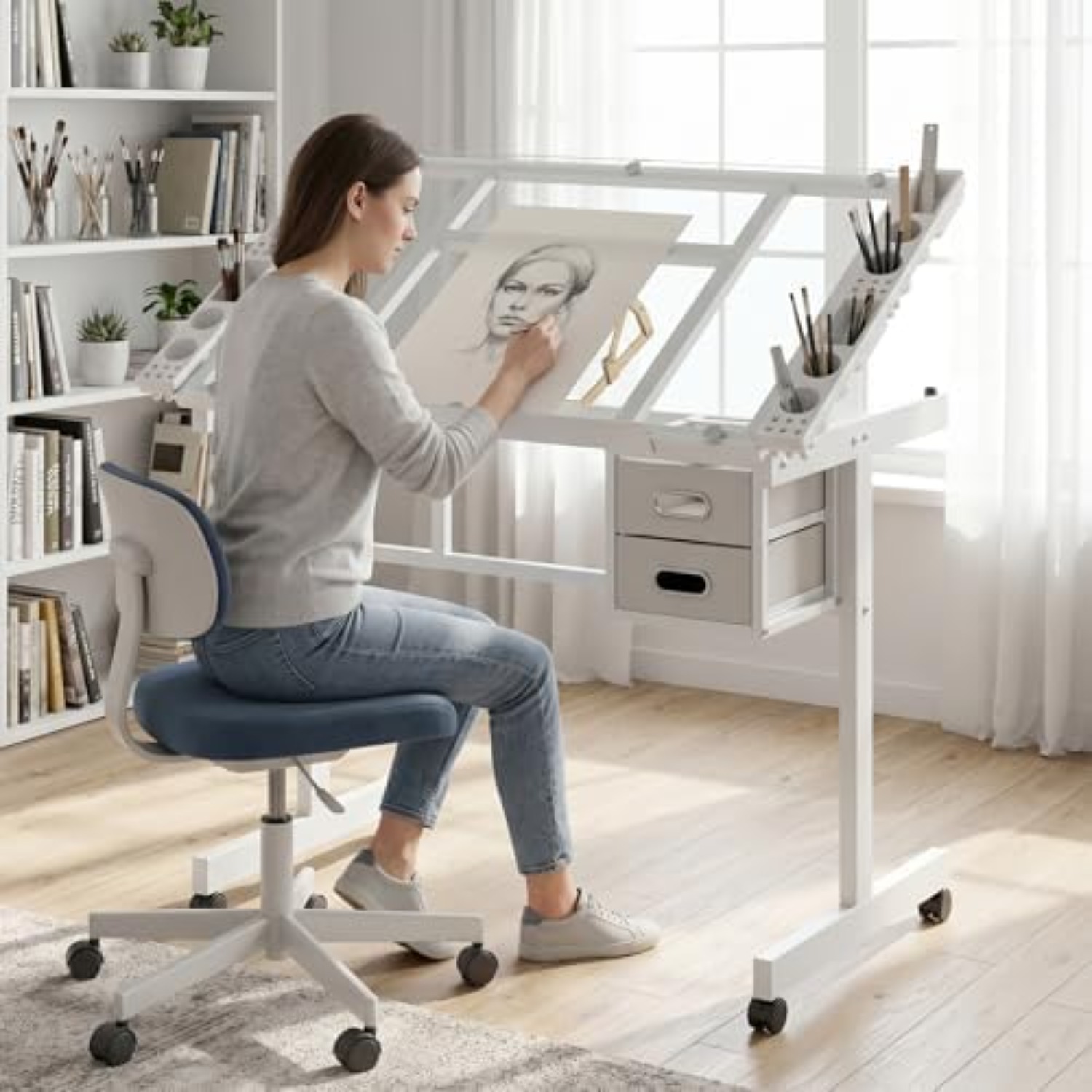 Rolling Drafting Table Desk, P - Art Craft And ulasan dan harga