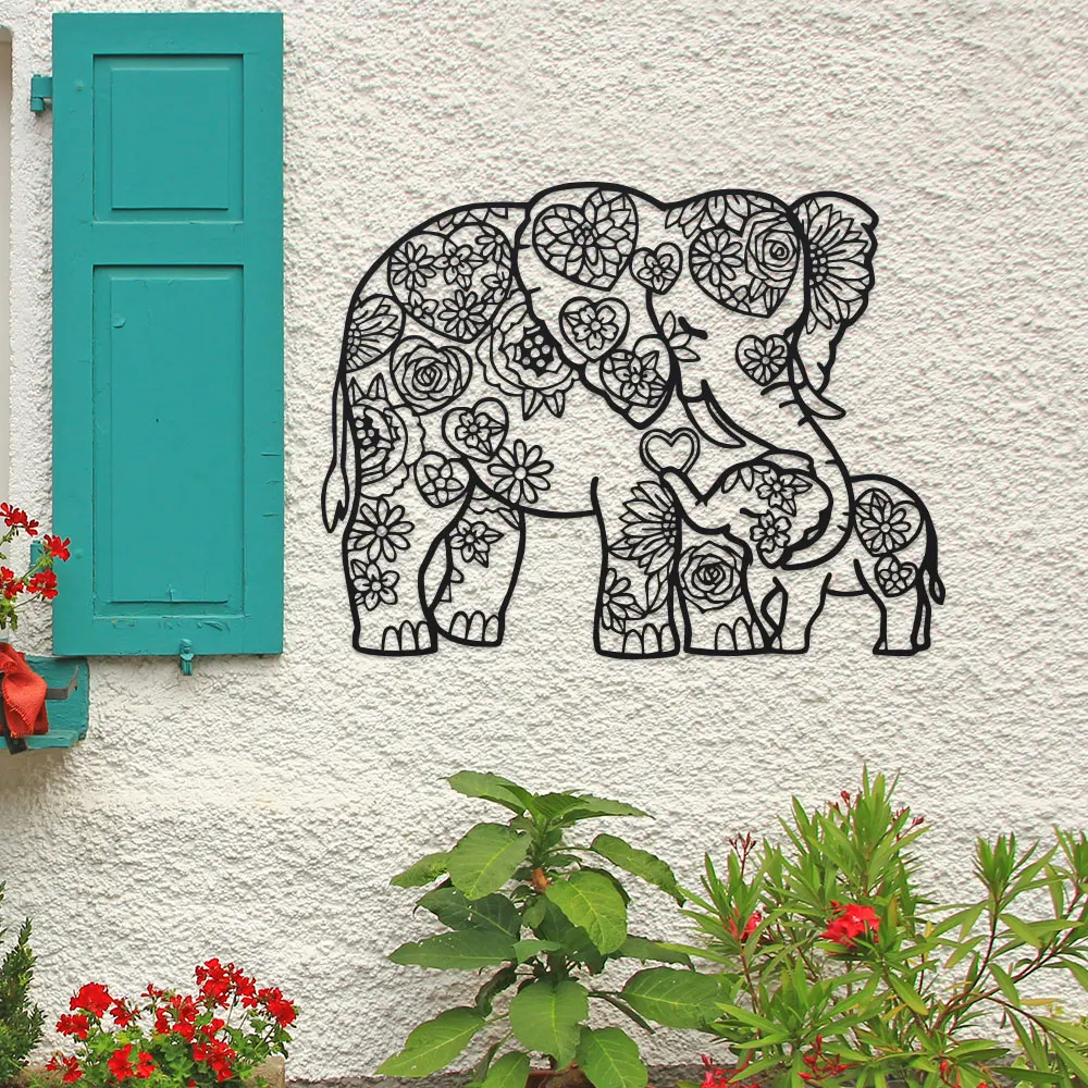 Iron Elephant with Floral Hear - Art Craft Elephant ulasan dan harga