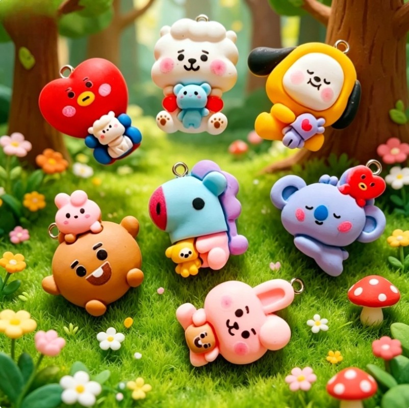 7pcs BT21 Resin Cartoon Charm  - Art Craft Market ulasan dan harga